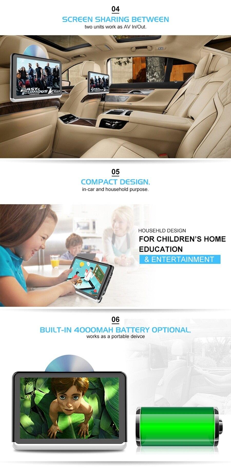 OTOJETA Android 6.0 car DVD quad core 16gb ROM car multimedia music video player headrest Monitor portable for home and vehicle