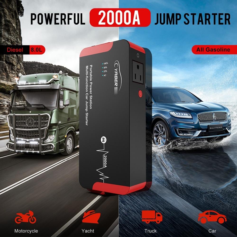 Yaber YR700 High Quality 2000A Jump Starter Emergency Car Jump starter Battery Power Bank Auto Booster 22000mAh 100W AC Output