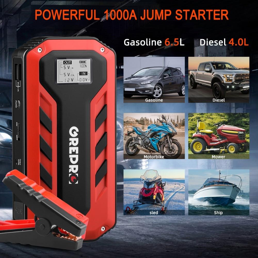 Car Jump Starter 1000A Car Buster 12V Vehicle Emergency Battery Auto Booster Battery Car Starter Power Bank Powerful LED Light