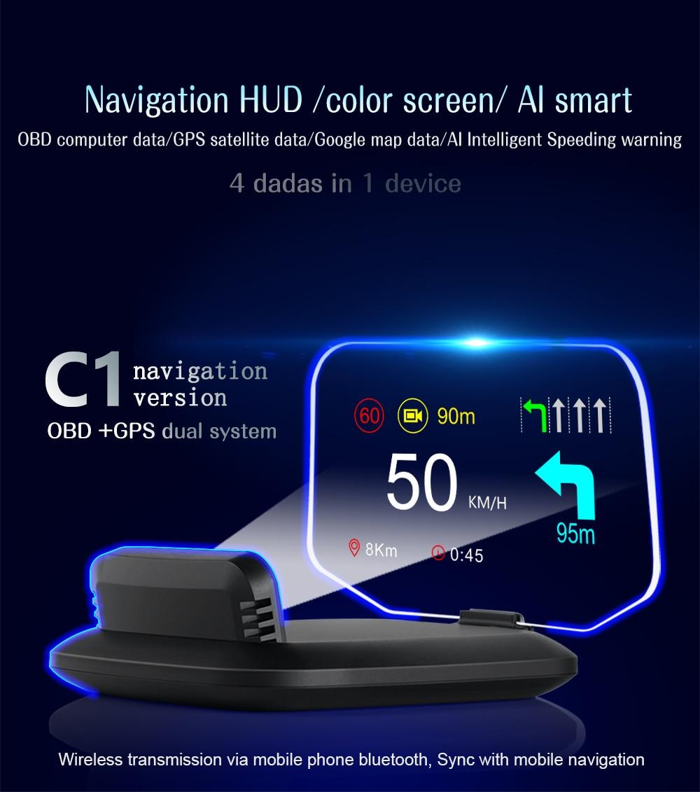 China Newest 2 IN 1 Car HUD GPS Navigation OBD2 Scanner On-board Computer Bluetooth Live GPS Navigation Speedometer Projection