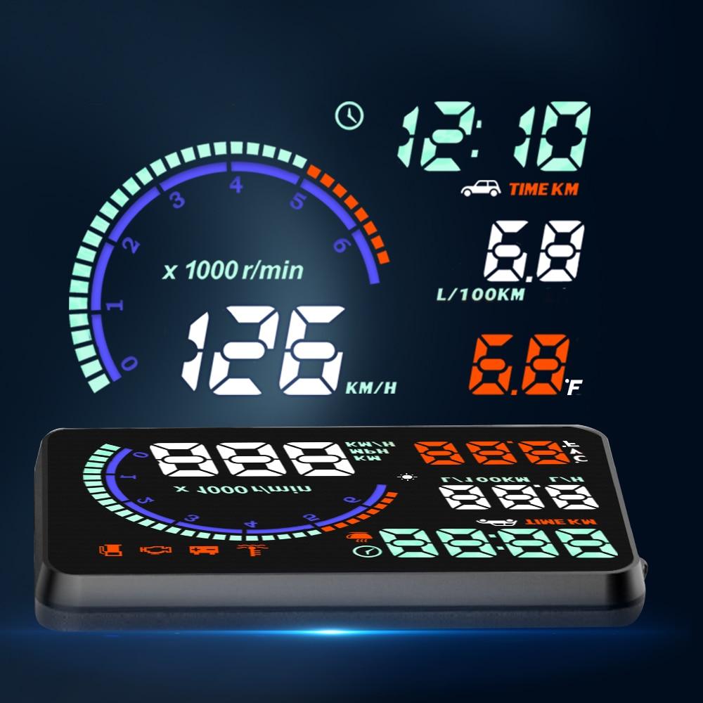 Color I9 5.5 Inch Hud Car Heads-Up Display Led Windshield Speed Projector Obd2 Scanner Speed Warning Fuel Consumption Data