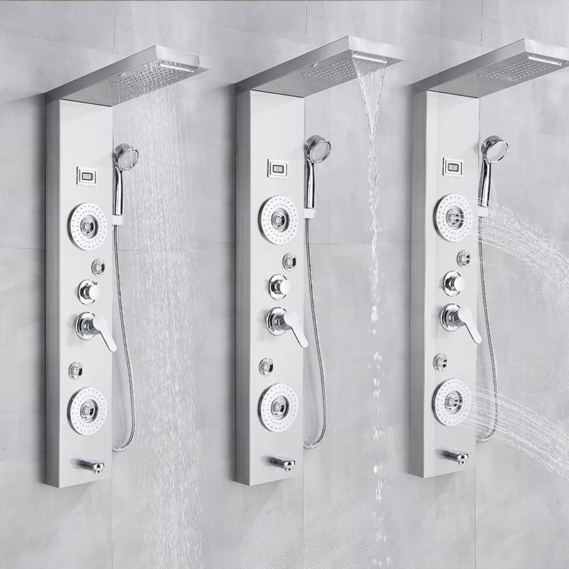 Black Nickel Shower Panel Rain Waterfall Temperature Display Shower Column Bathtub Shower System Bathroom Shower Faucet Mixer