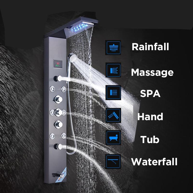Stainless Steel Rain Waterfall Shower Panel Wall Mounted SPA Massage System Shower Column Kit with Jets