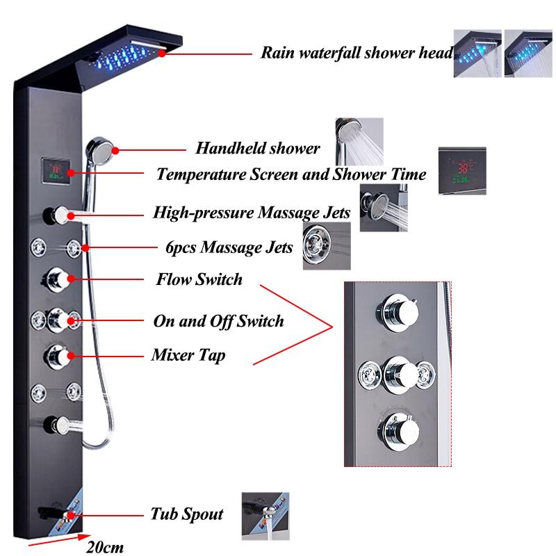 Stainless Steel Rain Waterfall Shower Panel Wall Mounted SPA Massage System Shower Column Kit with Jets