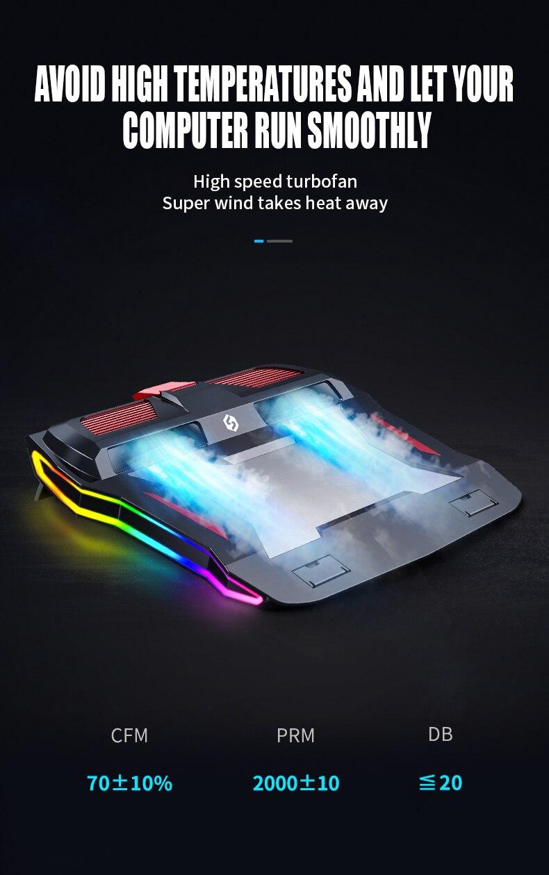 Gaming Laptop Cooler TWO Fan Two USB Port Led RGB Lighting Notebook Stand for Laptop 12-17 inch base para Laptop Cooling Pad