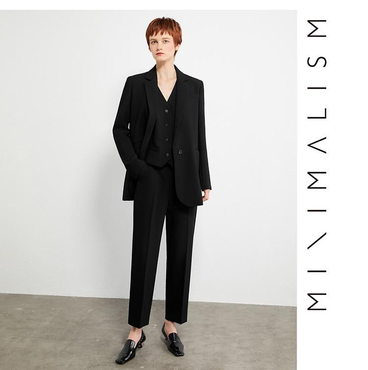 AMII Minimalism Autumn Women's suit Blazer And Pants Lapel Office Coat Solid Vest High Waist Women's Suit Pants 12040354
