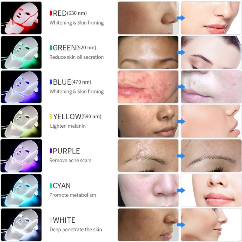Face Mask 7 Colors Led Facial Mask Led Photon Therapy  Machine Light Therapy Acne Mask Neck Led Mask