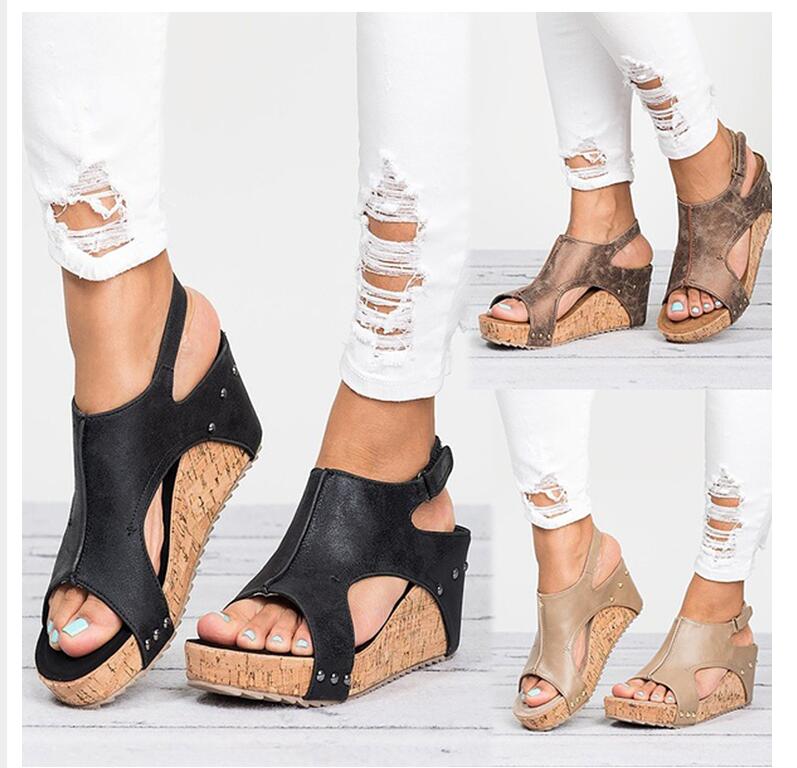 Women Sandals 2018 Platform Sandals Wedges Shoes For Women Heels Sandalias Mujer Summer Shoes Leather Wedge Heels Sandals 43
