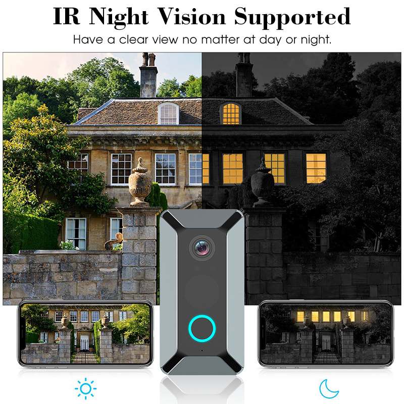 WiFi Video Doorbell 1080P Wireless Smart Security Camera Door Bell 2-way Talk PIR Motion Detection Night Vision Video Intercom