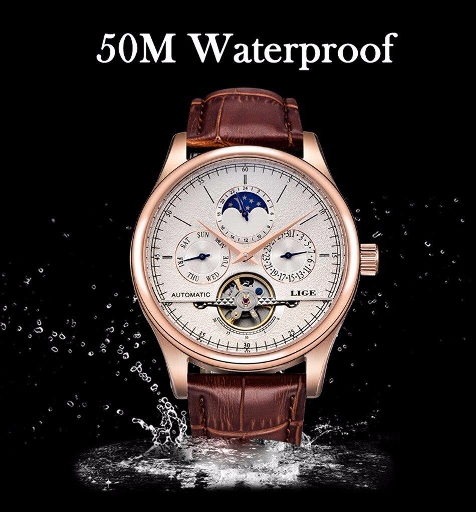 LIGE Brand Men Watches Automatic Mechanical Watch Tourbillon Sport Clock Leather Casual Business Retro Wristwatch Relojes Hombre