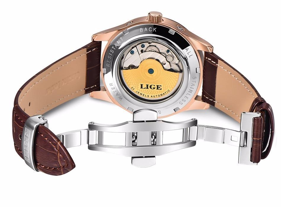 LIGE Brand Men Watches Automatic Mechanical Watch Tourbillon Sport Clock Leather Casual Business Retro Wristwatch Relojes Hombre