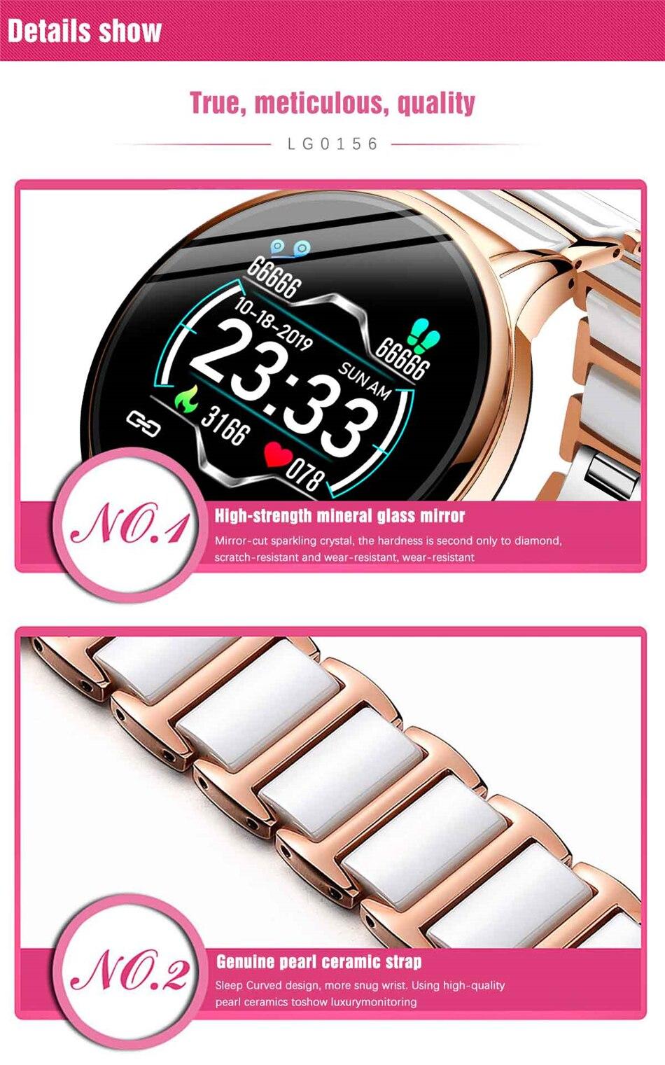 LIGE 2020 New Smart Watch Ladies Heart Rate Blood Pressure Information Reminder Sports Waterproof smartwatch Women Ceramic Strap