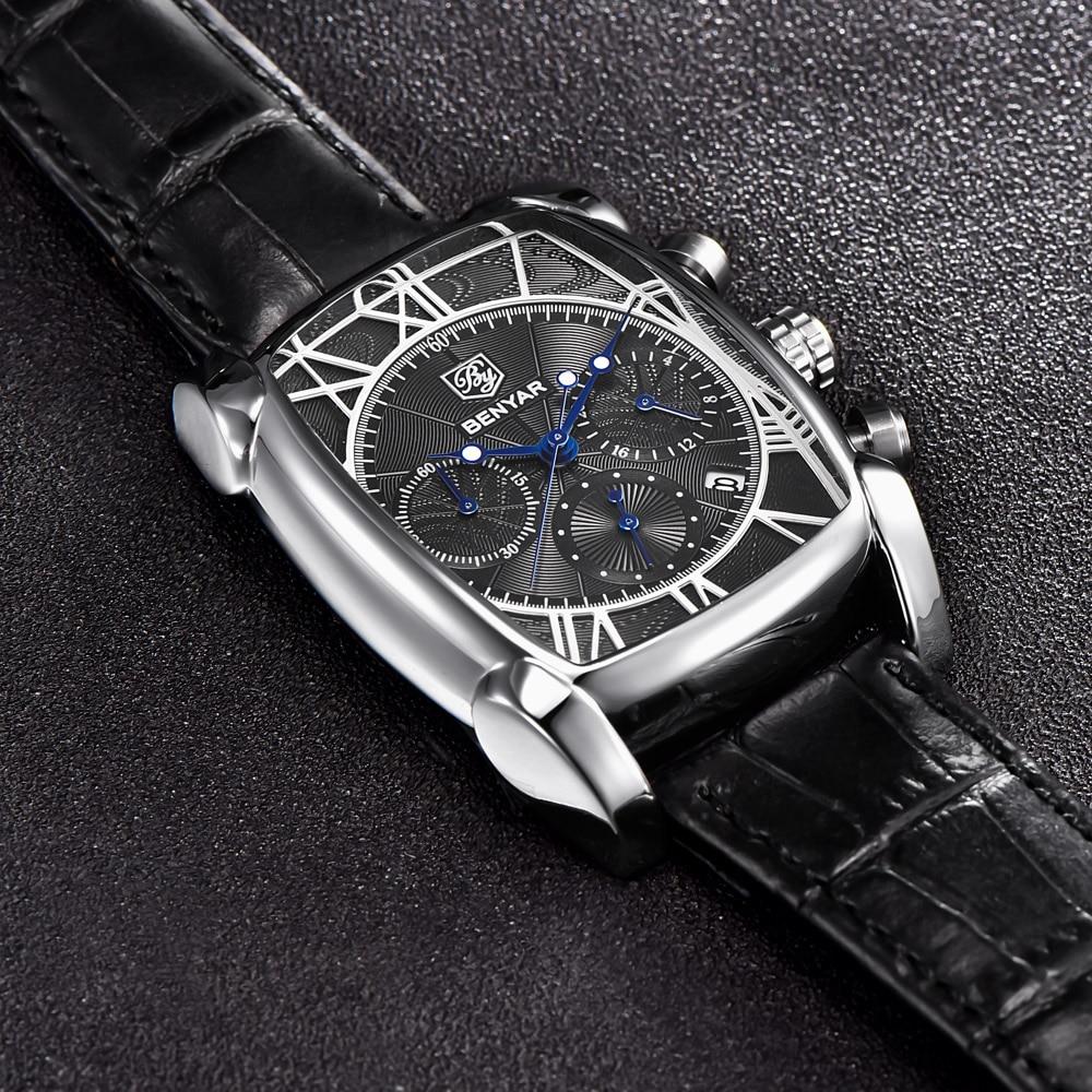 BENYAR Sports Military Men Watches 2019 Top Luxury Brand Man Chronograph Quartz-watch Leather Army Male Clock Relogio Masculino