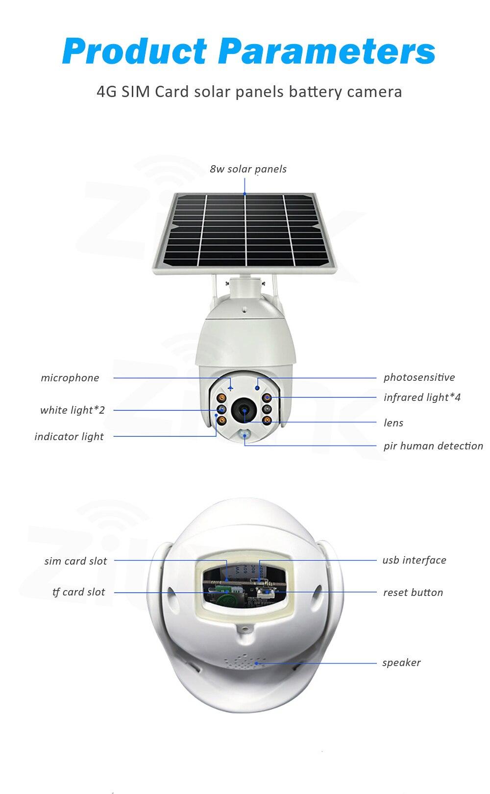 HISMAHO 1080P SIM Card 4G Solar Camera 8W Solar Panel WIFI Outdoor PTZ Camera H.265 Smart Security Monitor Speed Dome Camera