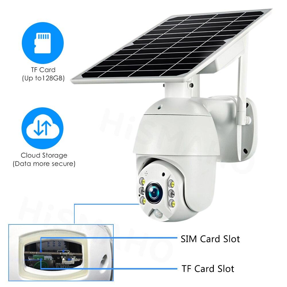HISMAHO 1080P SIM Card 4G Solar Camera 8W Solar Panel WIFI Outdoor PTZ Camera H.265 Smart Security Monitor Speed Dome Camera