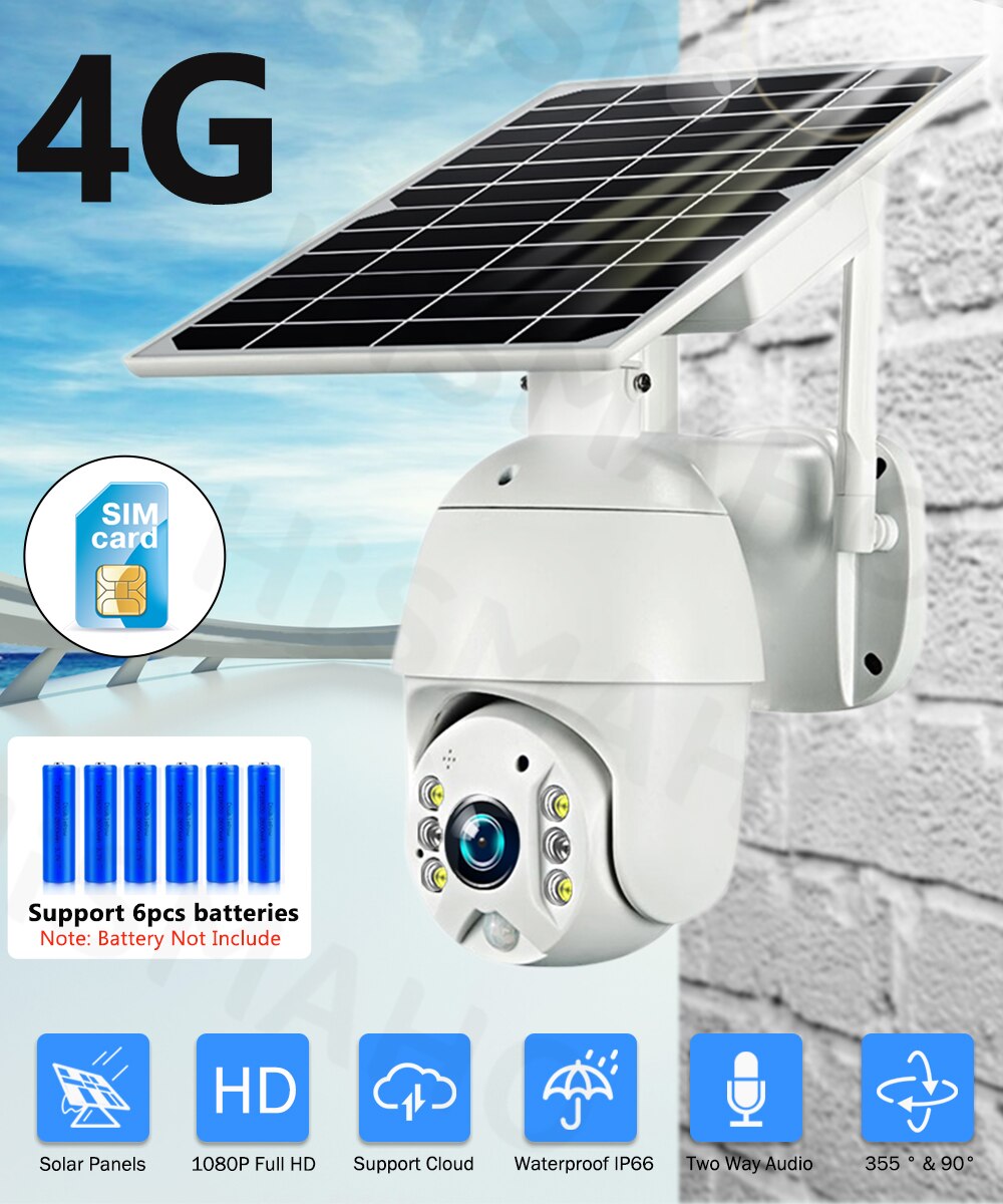 HISMAHO 1080P SIM Card 4G Solar Camera 8W Solar Panel WIFI Outdoor PTZ Camera H.265 Smart Security Monitor Speed Dome Camera