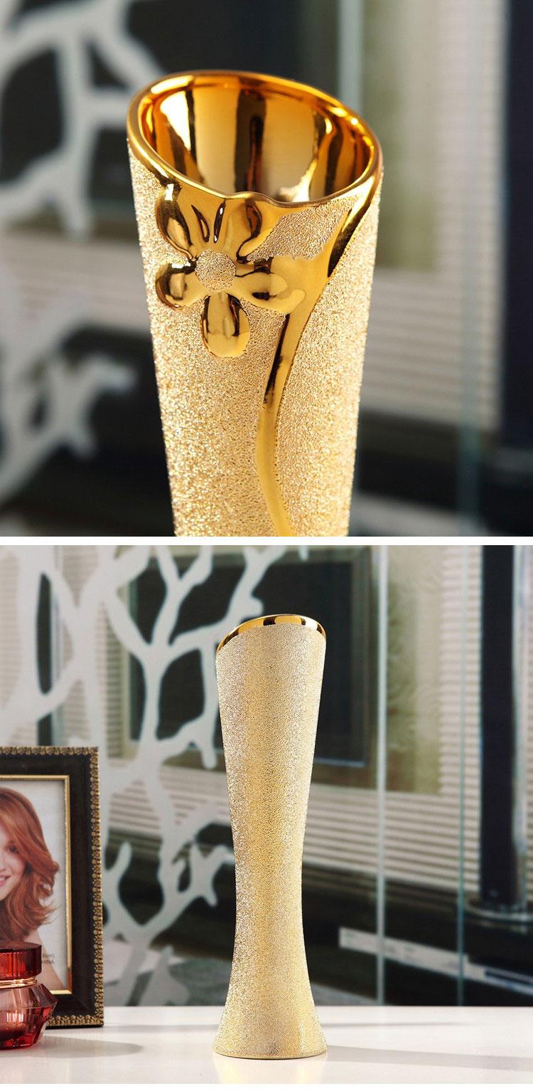 Free Shipping Fashion Modern Style golden Ceramic Tabletop Flower vase for Wedding gift Home Decoration Accessories crafts