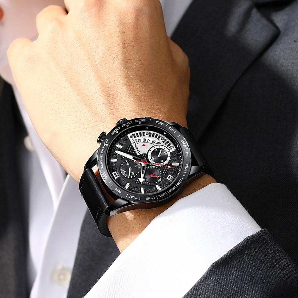Mens Leather Strap Watch CRRJU Fashion Men's Watches Luxury Business Luminous Waterproof Quartz Watch Men Relogio Masculino