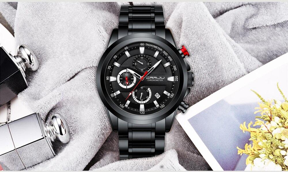 Watches CRRJU Stainless Steel Mens Watches 2020 New Luxury Business Luminous Chronograph Date Quartz Watch Relogio Masculino