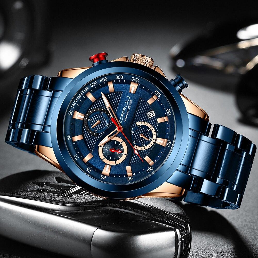 Watches CRRJU Stainless Steel Mens Watches 2020 New Luxury Business Luminous Chronograph Date Quartz Watch Relogio Masculino