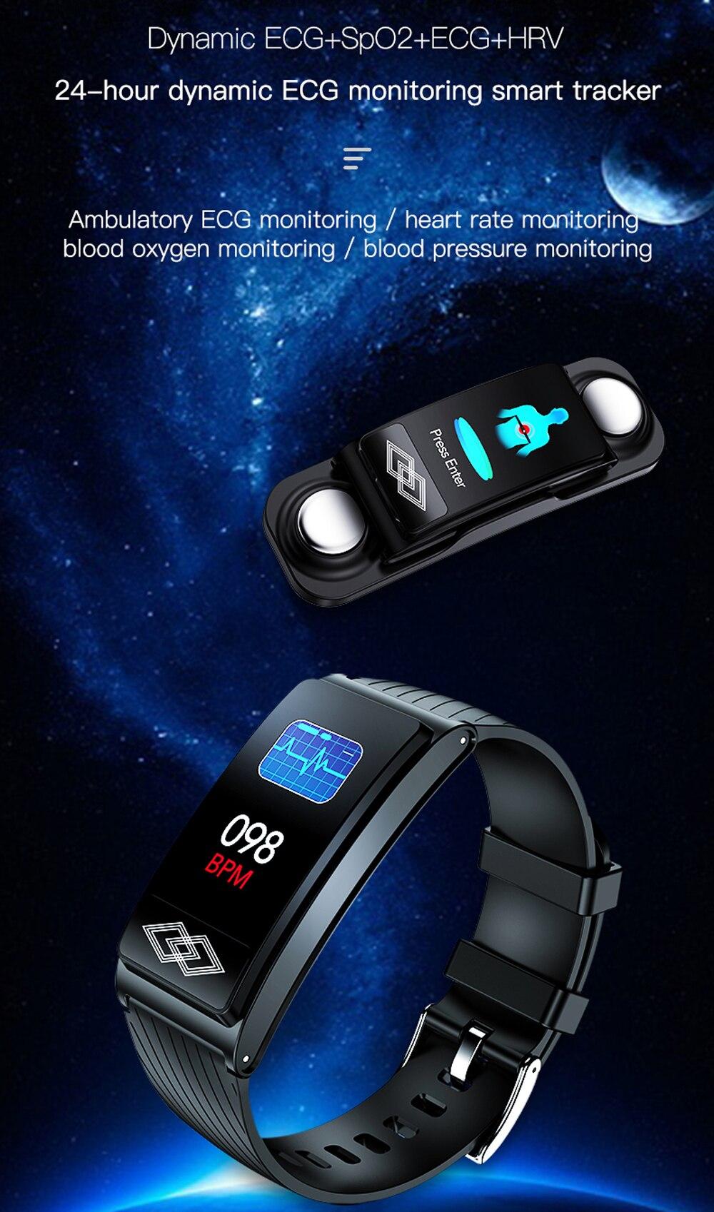ECG PPG HRV Smart Bracelet Men Hand ECG Text Electrocardiogram Record Heart Rate Smart Band Waterproof Fitness Wristbands