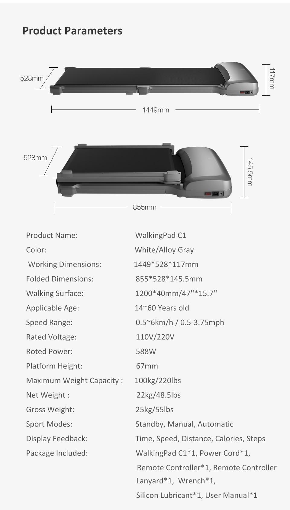 WalkingPad Xiaomi Joint Treadmill C1 Folding Train Apparatus Conveyor Belt Jog Walk Machine Aerobic Exercise Home Sport Fitness