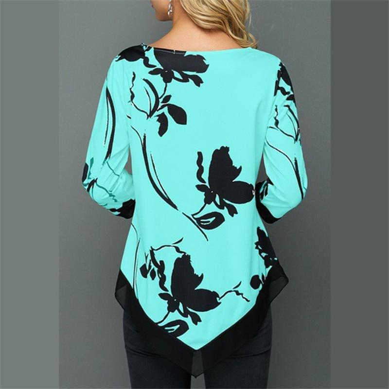 New 2020 Shirt Women Spring Summer Floral Printing Blouse 3/4 Sleeve Casual Hem Irregularity Female fashion shirt Tops Plus Size