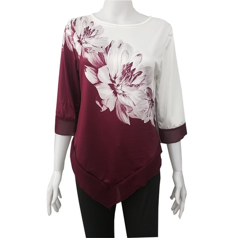 New 2020 Shirt Women Spring Summer Floral Printing Blouse 3/4 Sleeve Casual Hem Irregularity Female fashion shirt Tops Plus Size