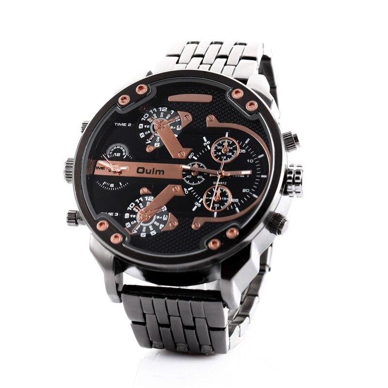 Oulm Men's 2 Movement Big Dial Stainless Steel Strap Sports Gifts Wrist Watch 3548 relogio masculino Montres de Marque de Luxe