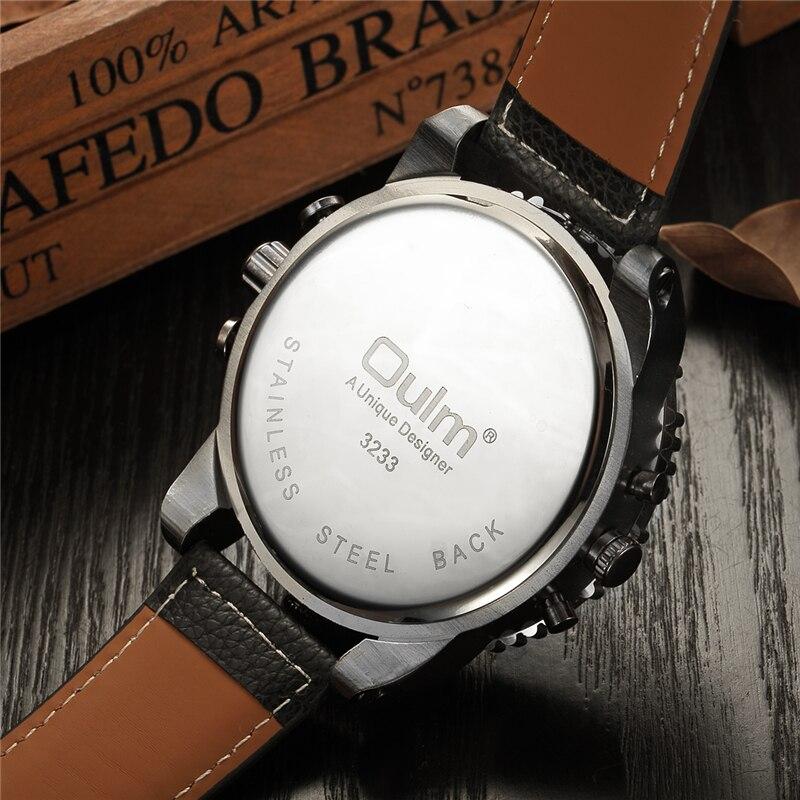 Oulm Four Time Zones Male Quartz Watch Super Big Dial PU Leather Sports Wristwatch Luxury Brand Men Military Watches relogio