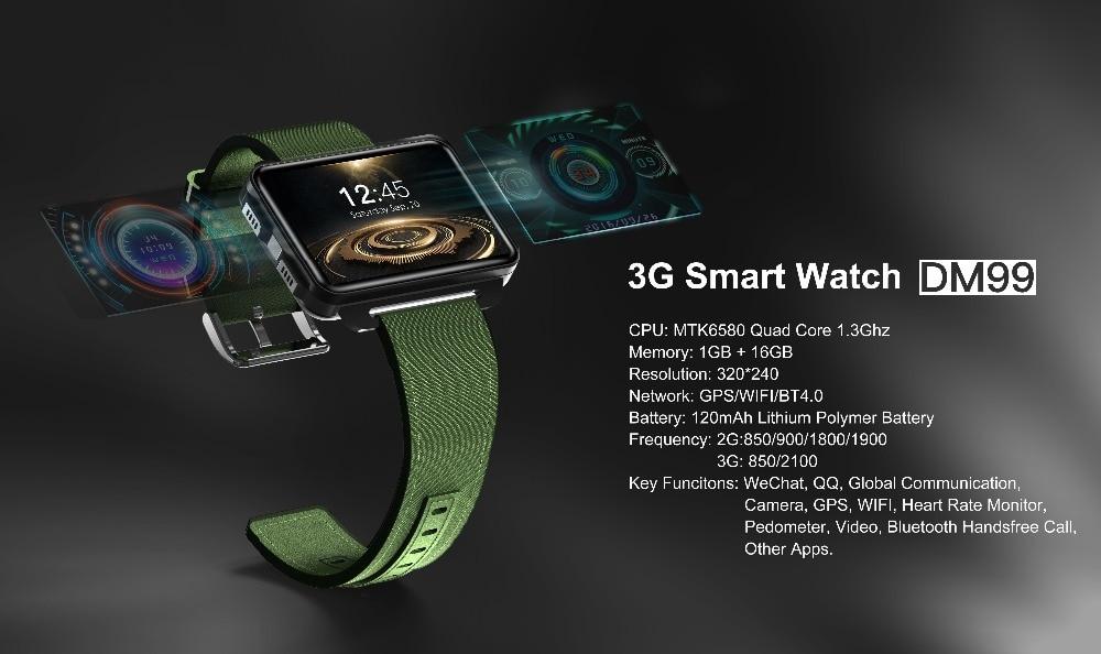 Torntisc DM99 Android Smart Watch Phone 1GB 16GB 1200 Mah Battery 130W Camera GPS WiFi SIM MP4 3G Smartwatch like LEM4 PRO clock