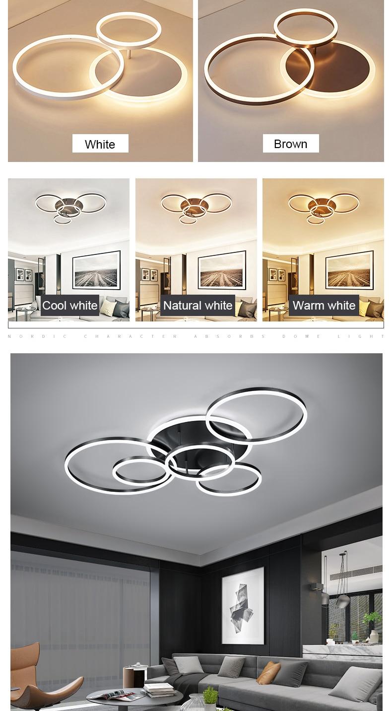 Modern Led Circle Rings Ceiling Lights For living Room Bedroom Study Room Ceiling Lamp White/Brown/Black/Gold Color 90-260V