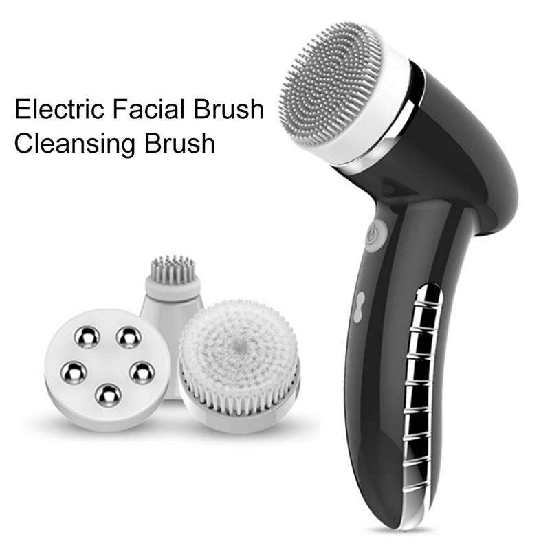 4 IN 1 Facial Cleansing Brush Sonic Vibration Mini Face Cleaner Silicone Deep Pore Cleaning Electric Face Massage Waterproof