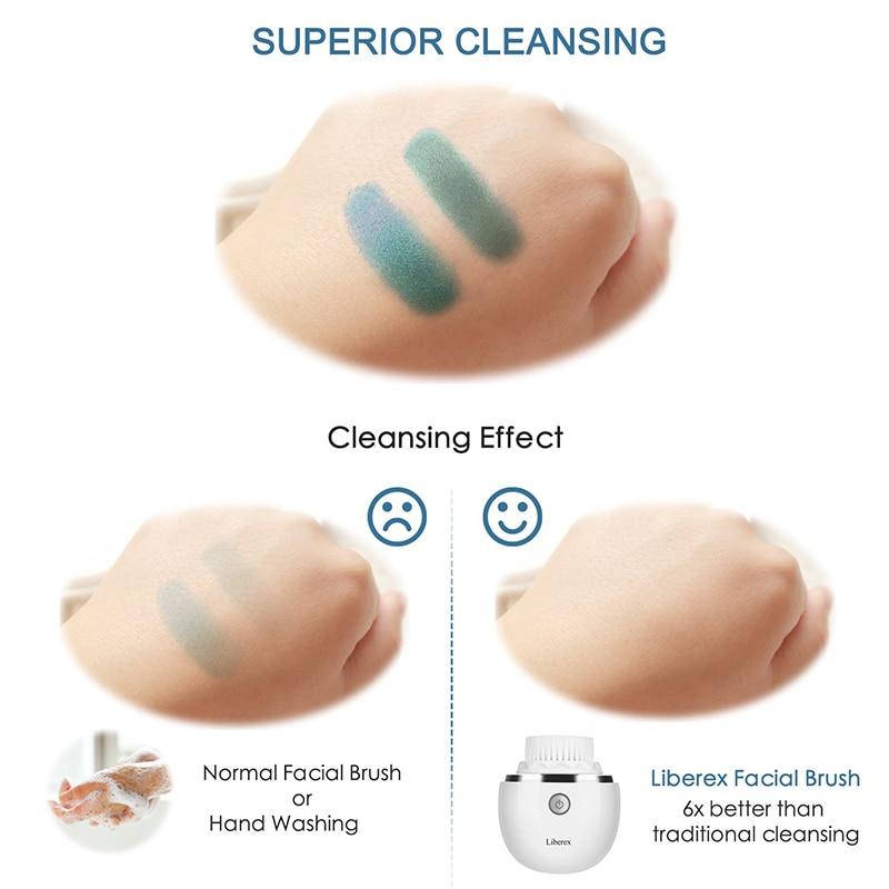 Liberex Facial Cleansing Brush Sonic Electric Face Cleanser Waterproof Soft Deep Pore Massage 3 Heads 3 Modes Wireless Charging