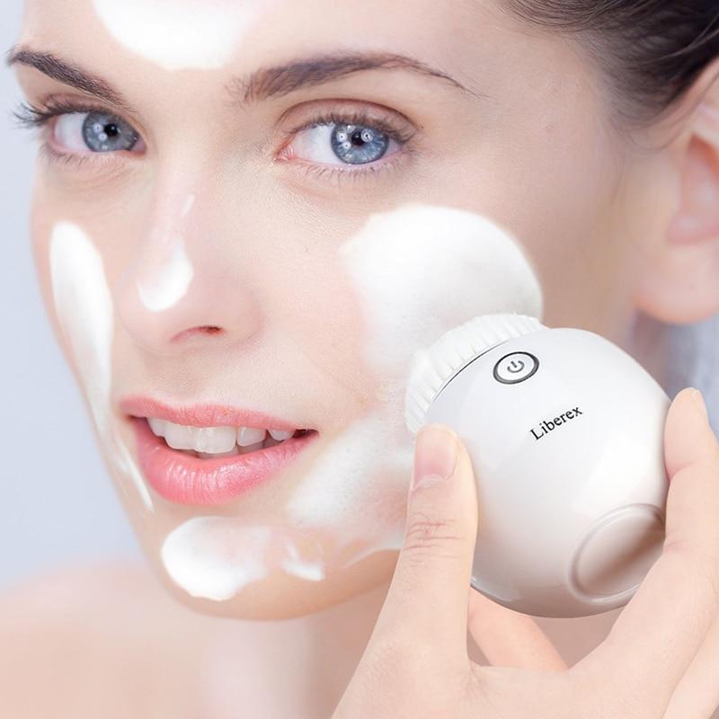 Liberex Facial Cleansing Brush Sonic Electric Face Cleanser Waterproof Soft Deep Pore Massage 3 Heads 3 Modes Wireless Charging