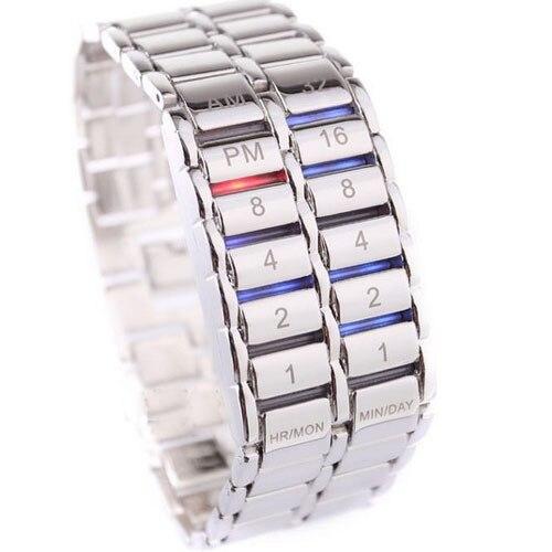New Fashion Digital Watch Cool Volcanic Lava Style Iron Faceless Binary LED Wrist Watches for Men Black / Silver