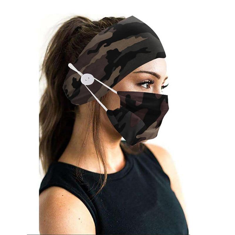 2Pcs/set button head band mask turban hair accessories soft yoga sports elastic hair band fashion hair band with mask unisex