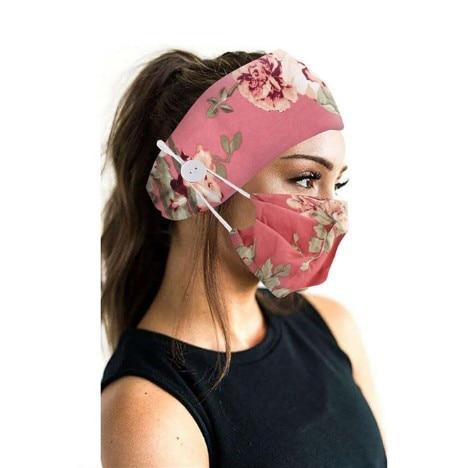 2Pcs/set button head band mask turban hair accessories soft yoga sports elastic hair band fashion hair band with mask unisex