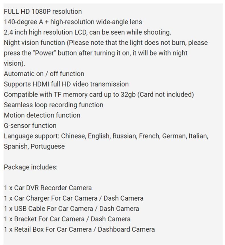Car Camera Dashcam DVR Recorder 1080P HD Dashboard Camera Car DVR Auto Rear View Camera Mirror Camera
