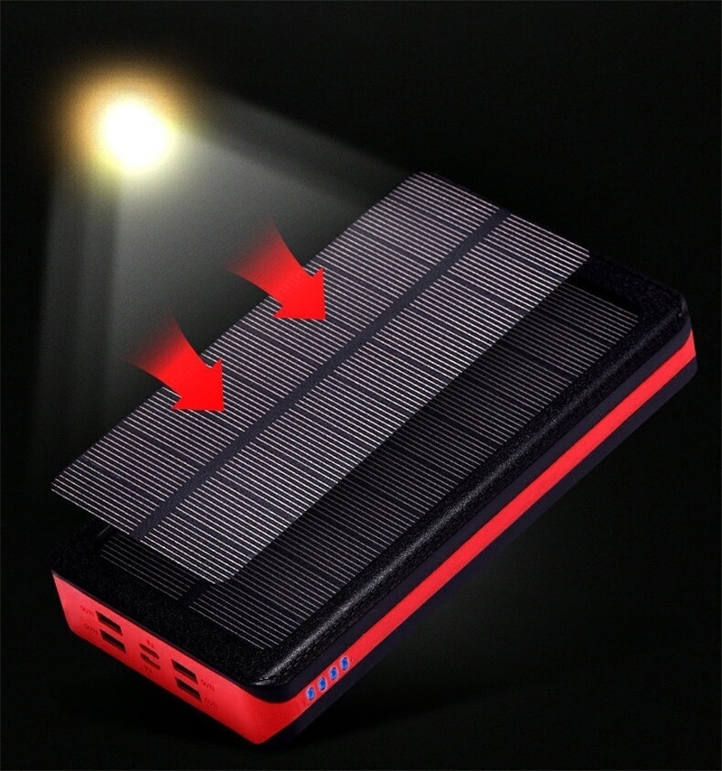 2021 80000mAh Solar Powerbank Phone Fast Charger Portable with LED Light 4 USB Ports External Battery for Xiaomi Iphone Samsung