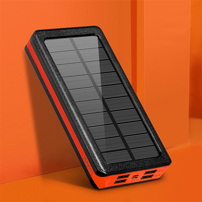 2021 80000mAh Solar Powerbank Phone Fast Charger Portable with LED Light 4 USB Ports External Battery for Xiaomi Iphone Samsung