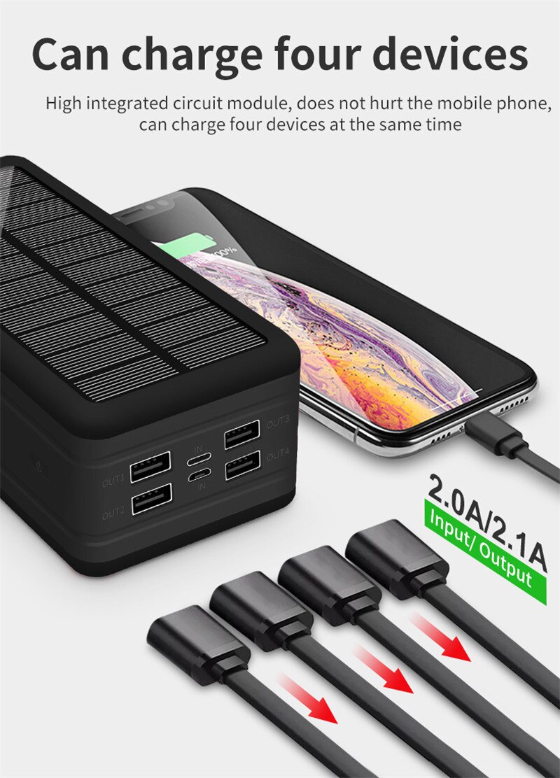 99000 MAH solar battery pack, SOS LED wireless fast charger to charge notebook computers