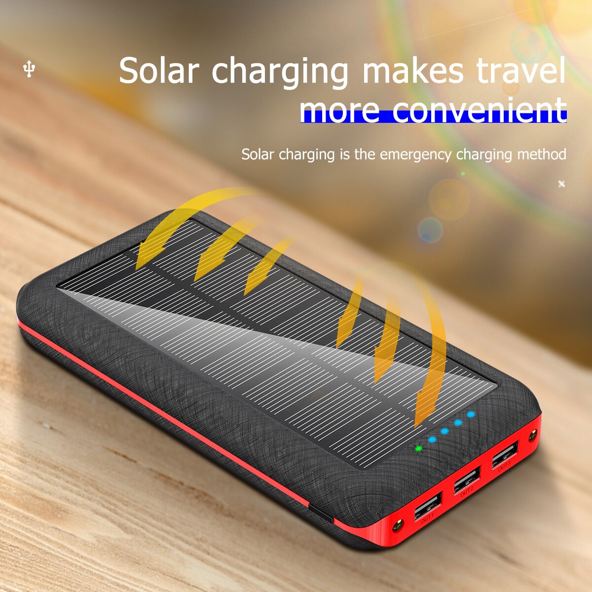 Solar Qi mobile phone fast charger, external 80000 MAH wireless battery, laptop with three external USB ports, suitable for