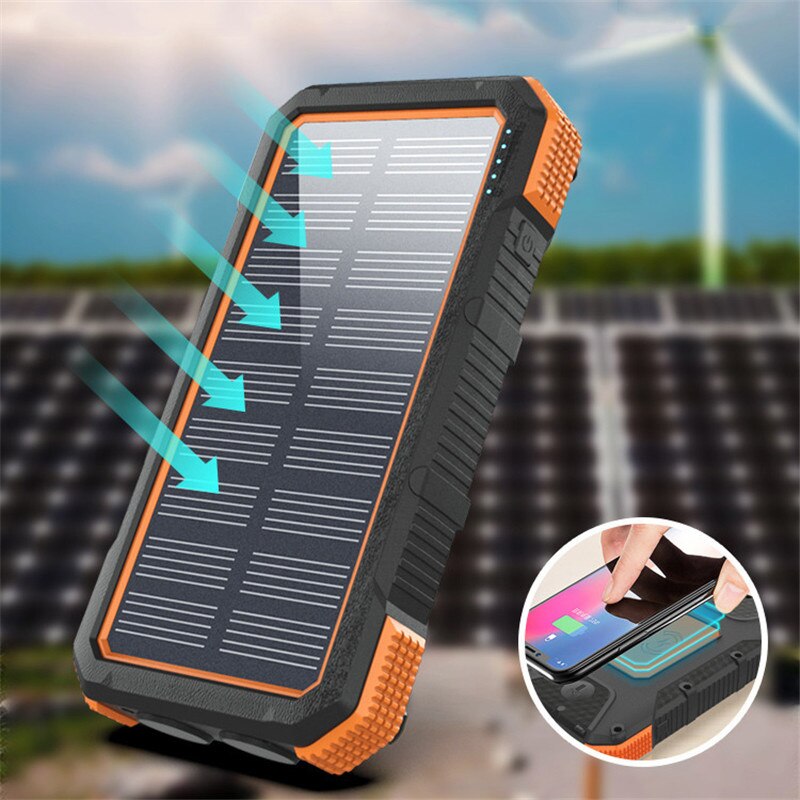 45000 MAH wireless solar battery pack, external battery pack wireless charging, portable charger fast charging SOS LED