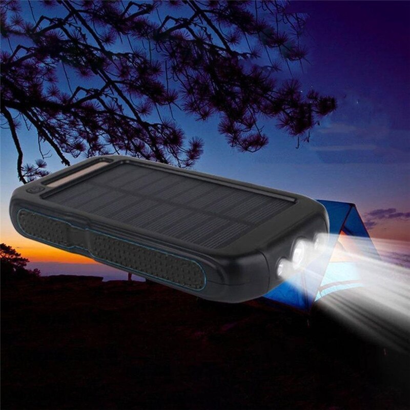 Solar bank 30000 MAH, waterproof backup battery, 2usb, emergency LED flashlight, portable mobile phone charger