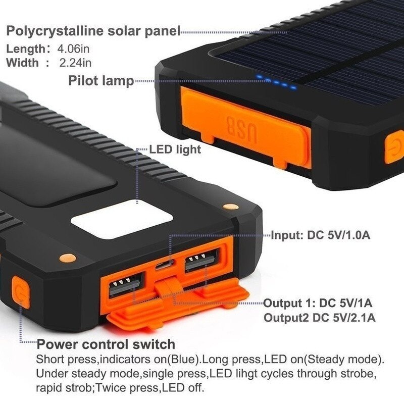Solar panel 30000 MAH, high capacity mobile phone charger, led, outdoor travel, iPhone, / mobile phone