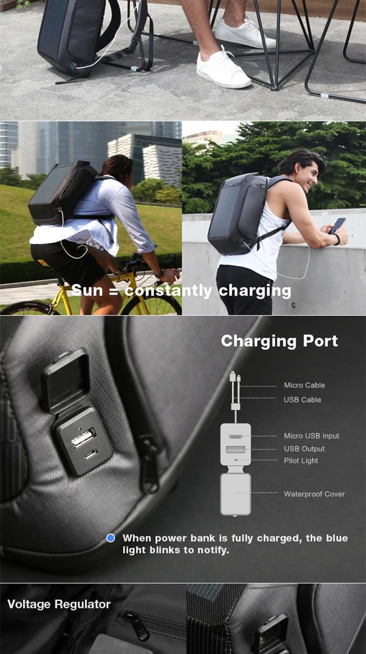 Kingsons NEW Solar Charging Backpack Multifunctional Anti-Theft Backpack Men Laptop Backpacks USB Charging High-end Version