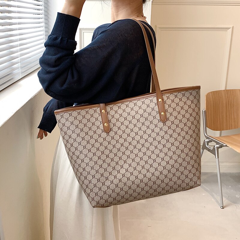 2 Pcs/set Luxury Designer High Capacity Tote Handbag for Women 2021 Trends Brand Designer Striped Shopper Shoulder Shopping Bag