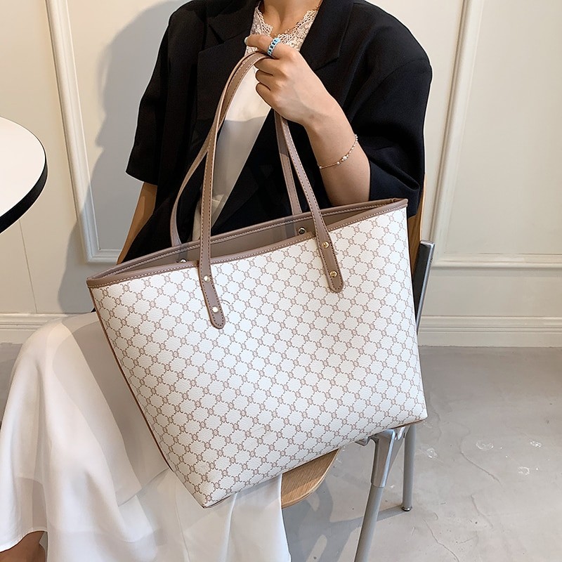 2 Pcs/set Luxury Designer High Capacity Tote Handbag for Women 2021 Trends Brand Designer Striped Shopper Shoulder Shopping Bag