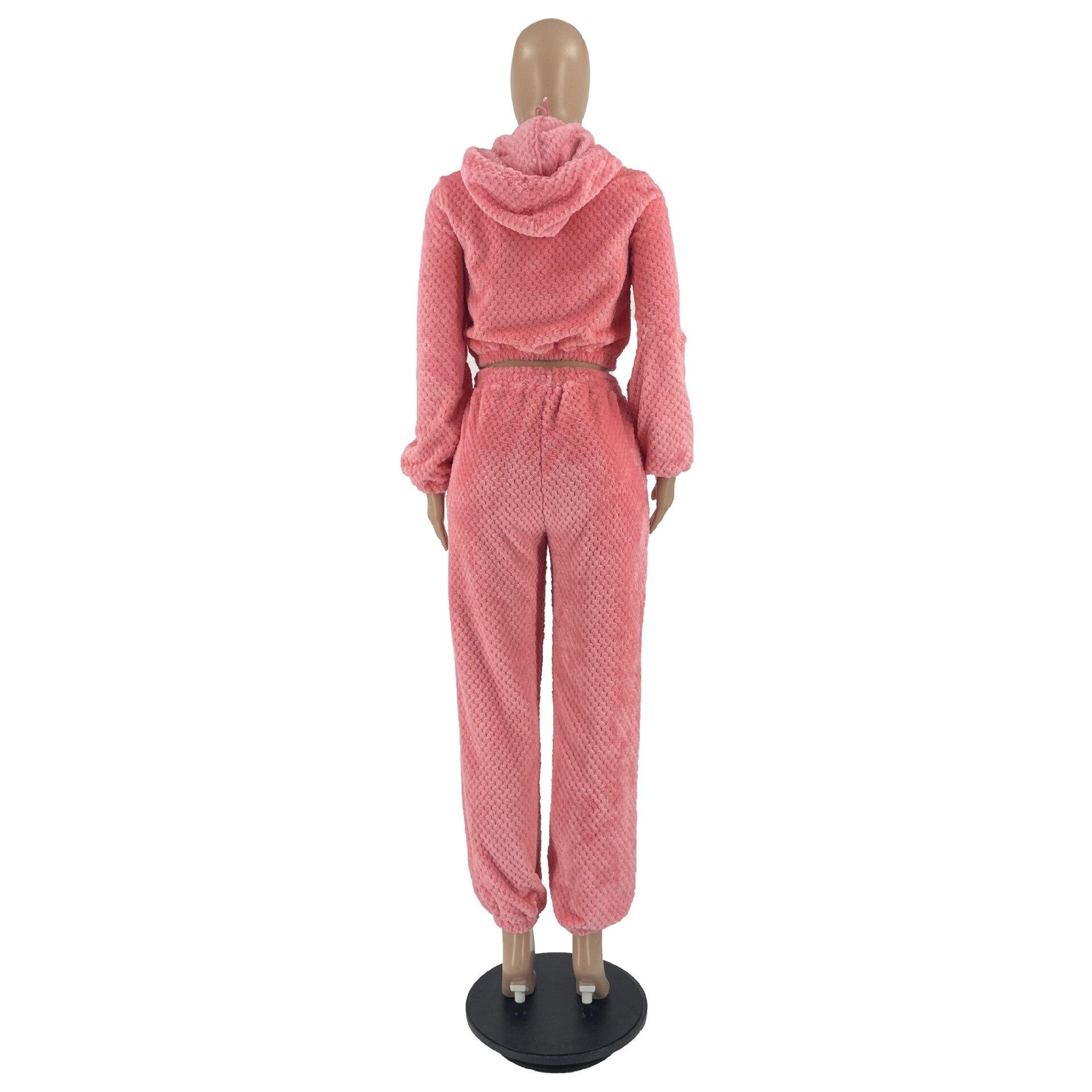 Autumn Winter Plush Warm Soft Wear 3 Piece Sport Suit Women's Sets Halter Bra Tops+long Sleeve Hooded Jacket+jogger Sweatpant
